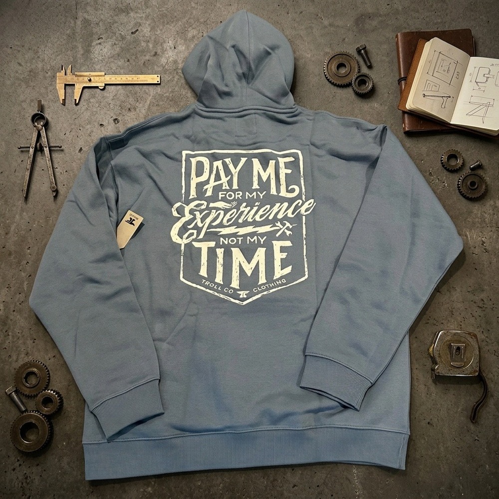 Troll Co Mens Hoodie 2XL "Pay Me For My Experience" Sweatshirt Slate Blue NWT